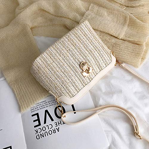 Beige Woven Straw Crossbody Tote - Designer Handbag