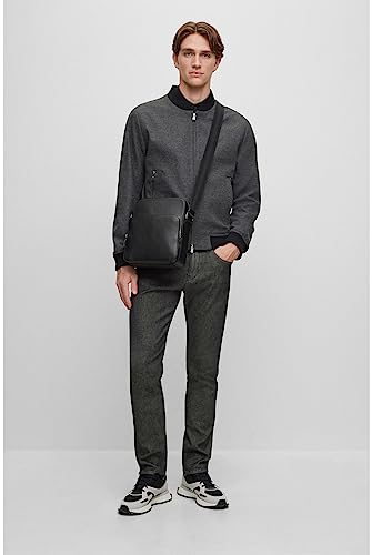 Black Italian Leather Boss Crosstown Reporter Bag with Logo