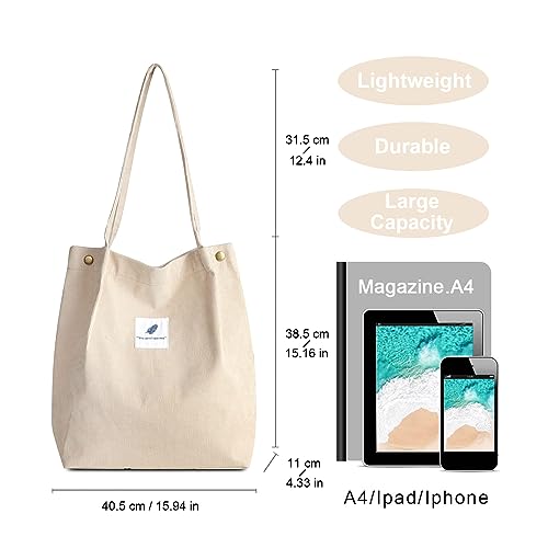 FITDON Corduroy Totes Bag - Beige Handbags