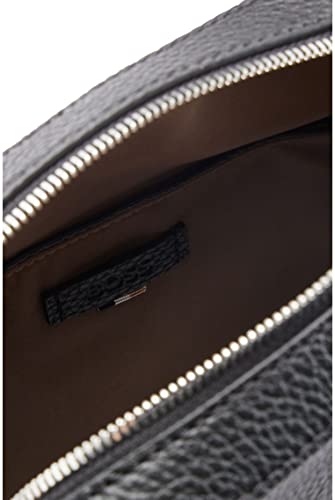 Black Italian Leather Boss Crosstown Reporter Bag with Logo