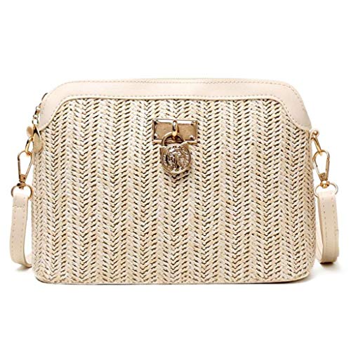 Beige Woven Straw Crossbody Tote - Designer Handbag