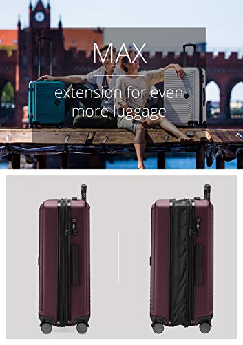 Designer burgundy hard shell luggage with expandable design