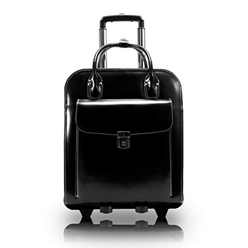 Vertical Leather Laptop Briefcase with Detachable Wheels