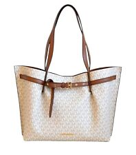 Michael Kors Emilia Large Triple Compartment Shoulder Bag Tote Vanilla MK Logo, Vanilla, Large