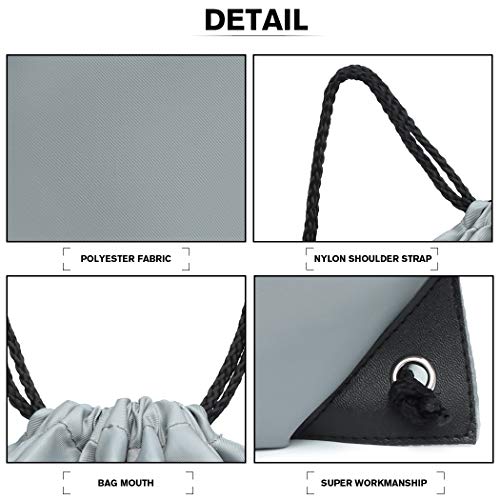 KONO Gray Drawstring Backpack for Sports, Travel, School
