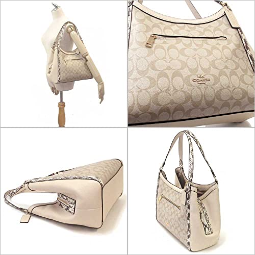 Colorblock Signature Canvas Kristy Shoulder Bag in Gold/Light Khaki/Ivory