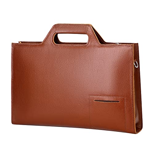 PIJUSHI Slim Genuine Leather Briefcase for Men Women