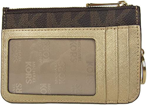 Michael Kors Women's Small Top Zip ID Case (Brown/Gold)