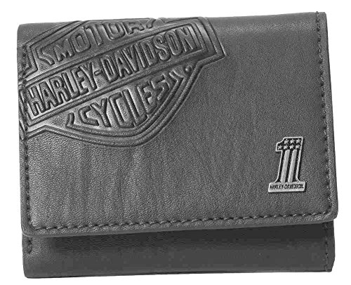 Harley-Davidson Mens Black Trifold Wallet, Bar & Shield