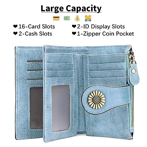 Soft Leather Women's Purse with RFID Blocker, Lightblue