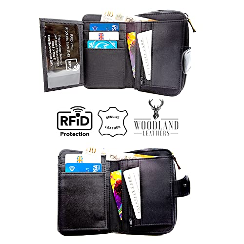Woodland Leather Black Zipper Clutch (14 x 10 cm)