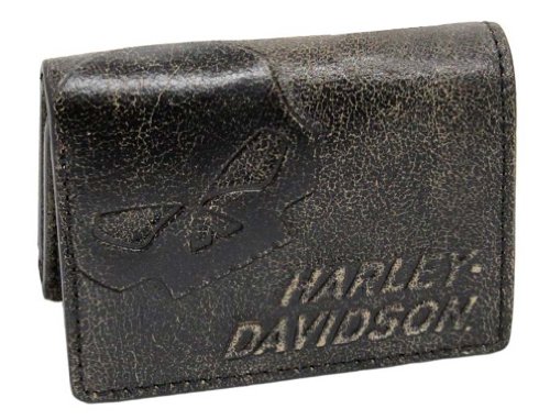 Men's Harley-Davidson Burnished Leather Skull Tri-Fold Wallet Tan/Black