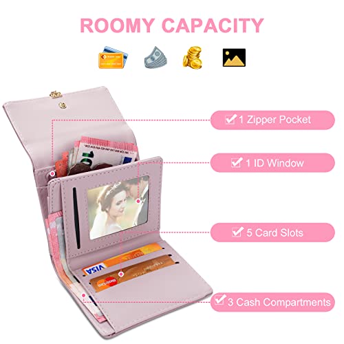 Floral Leather Women's Wallet with Multiple Card Slots - Pink