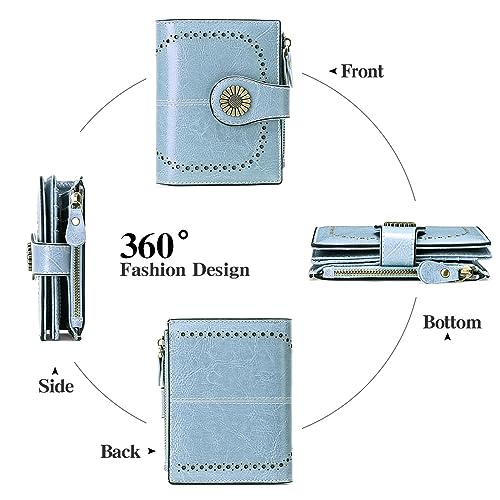 Soft Leather Women's Purse with RFID Blocker, Lightblue