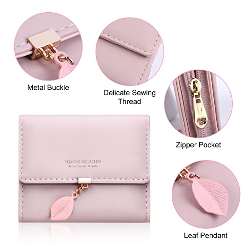 Floral Leather Women's Wallet with Multiple Card Slots - Pink