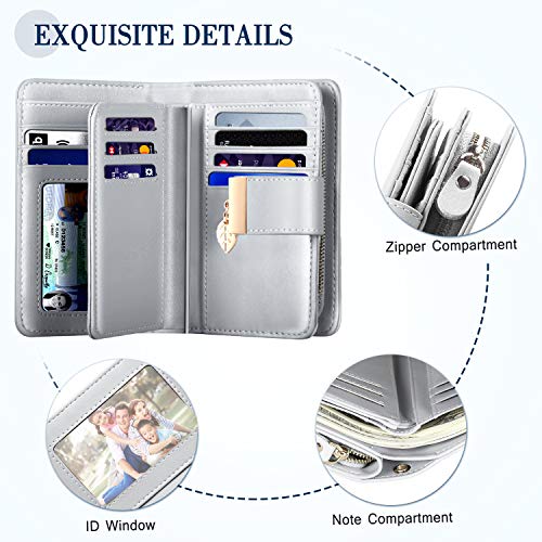 Faneam RFID Blocking Leather Wallet for Women, Gray