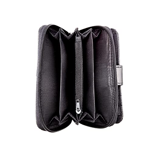 Woodland Leather Black Zipper Clutch (14 x 10 cm)