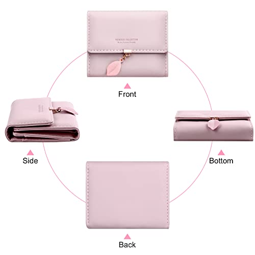 Floral Leather Women's Wallet with Multiple Card Slots - Pink
