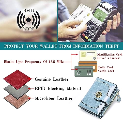 Soft Leather Women's Purse with RFID Blocker, Lightblue