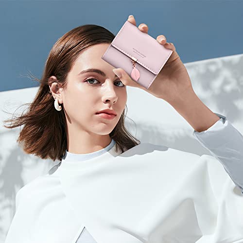 Floral Leather Women's Wallet with Multiple Card Slots - Pink