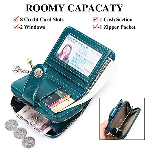 SENDEFN Genuine Leather Women's Bifold Compact Wallet RFID