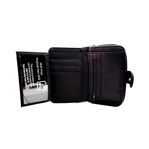 Woodland Leather Black Zipper Clutch (14 x 10 cm)