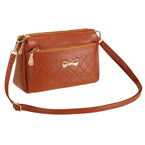 FULEI Brown Small PU Leather Crossbody Handbag