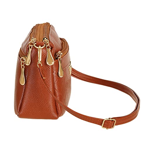 FULEI Brown Small PU Leather Crossbody Handbag