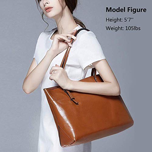 Women's Vintage Genuine Leather Tote Shoulder Bag - Dark Brown