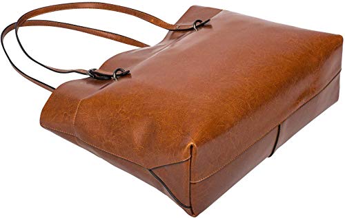 Women's Vintage Genuine Leather Tote Shoulder Bag - Dark Brown