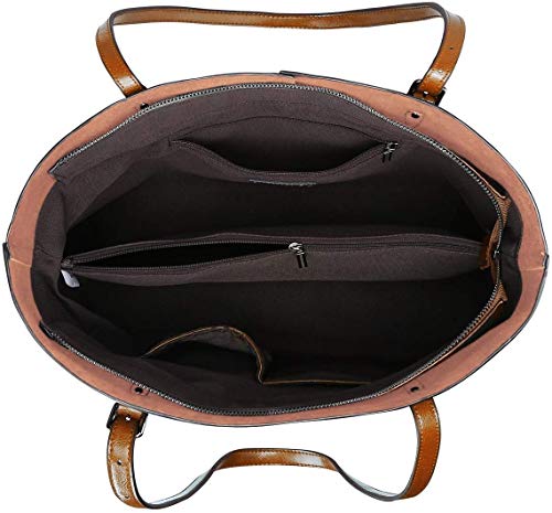 Women's Vintage Genuine Leather Tote Shoulder Bag - Dark Brown
