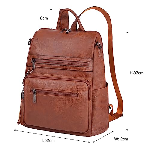 ECOTISH Women Waterproof Brown PU Leather Laptop Backpack