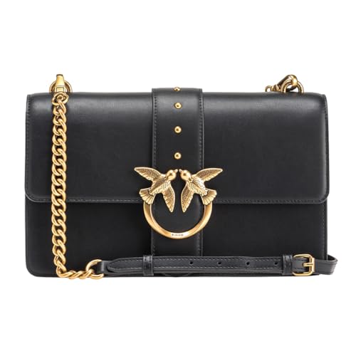 Pinko Women's Love One Classic Cl Calf Se Bag, Z99q Black-Antique Gold, 25X2X16