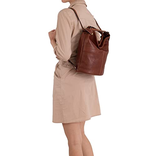 Gianni Conti Tan Leather Shoulder Bag Backpack Convertible