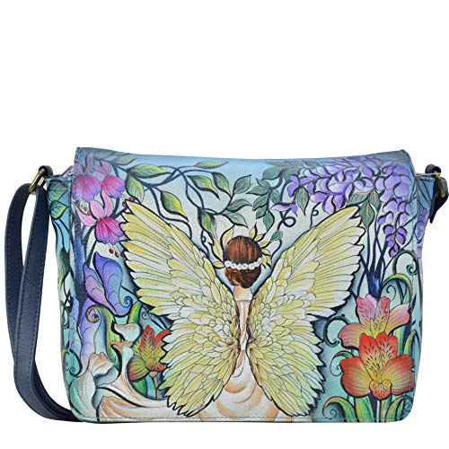 Anuschka Women's Genuine Leather Medium Flap Crossbody - Enchanted Garden