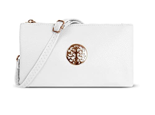 White Faux Leather Designer Crossbody Clutch Handbag