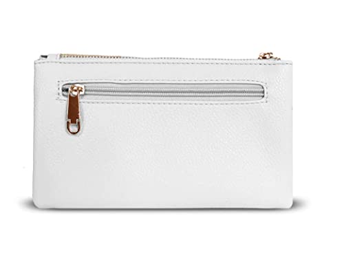 White Faux Leather Designer Crossbody Clutch Handbag