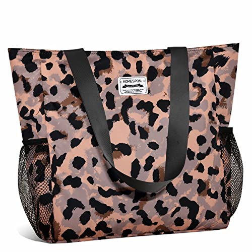 Leopard Print Designer Beach Bag with Zipper & Pockets