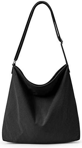 KALIDI Women's Corduroy Tote Bag with Zip & Pockets