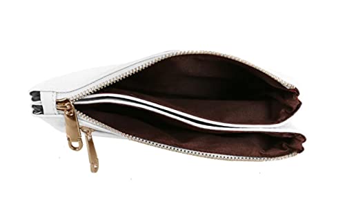 White Faux Leather Designer Crossbody Clutch Handbag