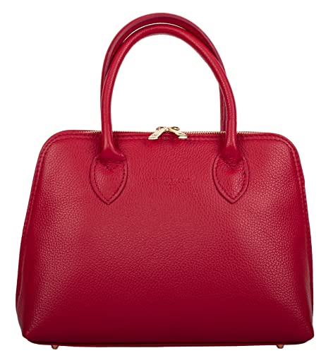 Red Italian Leather Medium Handbag with Double Handles