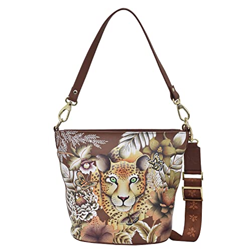Handpainted Anuschka Bucket Hobo in Cleopatra's Leopard Tan