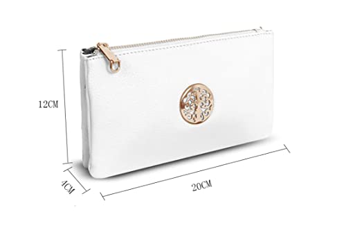 White Faux Leather Designer Crossbody Clutch Handbag