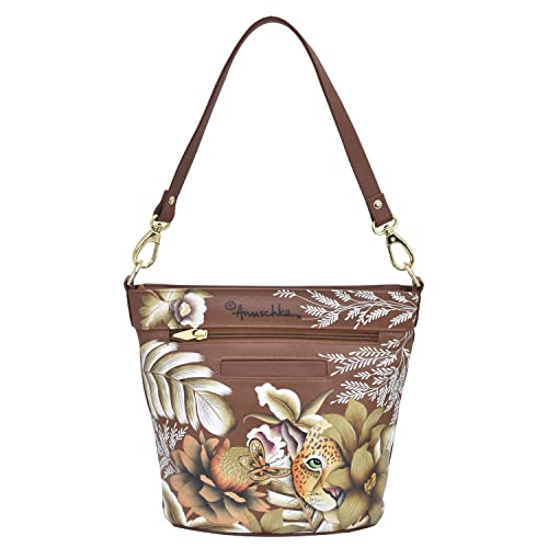 Handpainted Anuschka Bucket Hobo in Cleopatra's Leopard Tan