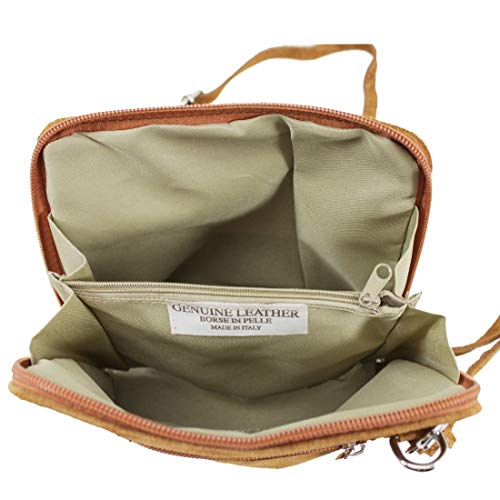 LeahWard Women's Small Brown Suede Leather Crossbody Handbag