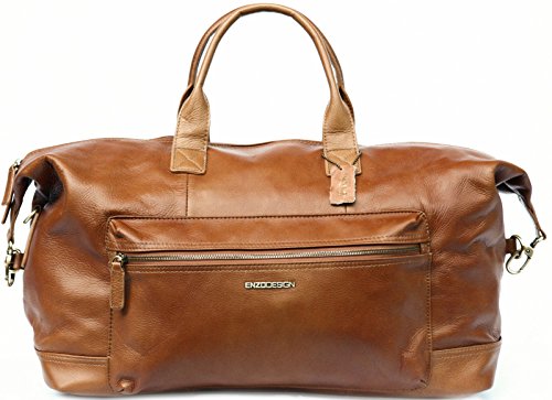 Tan Leather Weekend Travel Tote Handbag