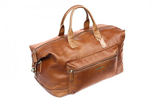 Tan Leather Weekend Travel Tote Handbag