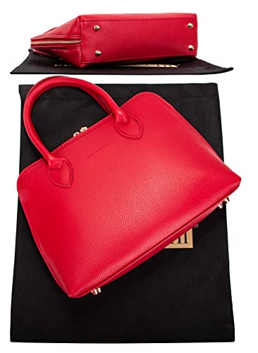Red Italian Leather Medium Handbag with Double Handles