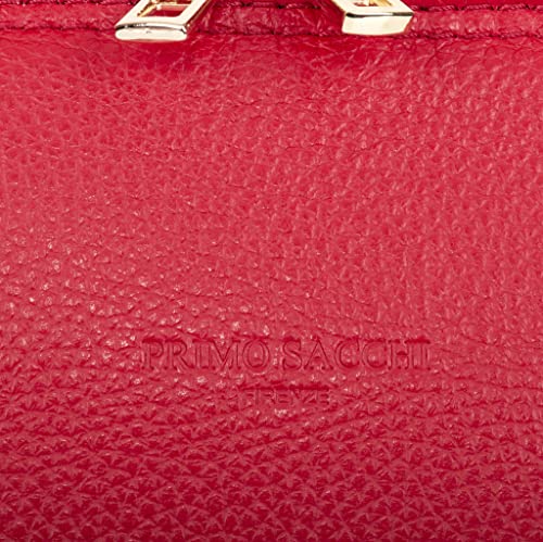 Red Italian Leather Medium Handbag with Double Handles