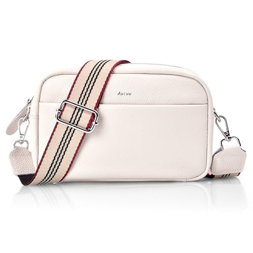 Aucuu White Leather Crossbody Bag - Versatile Straps
